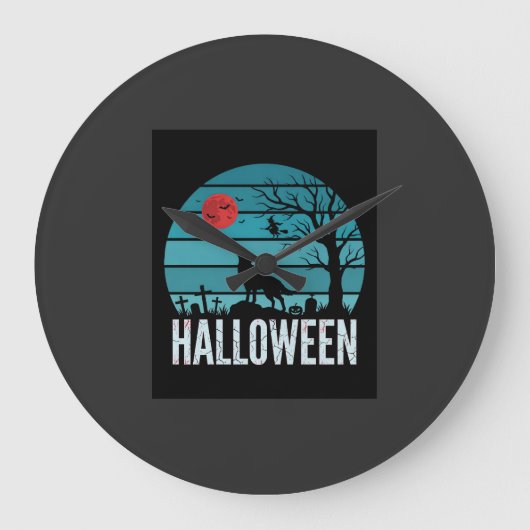 Halloween Wolf Kerkhof Maan Vector Grote Klok (Voorkant)