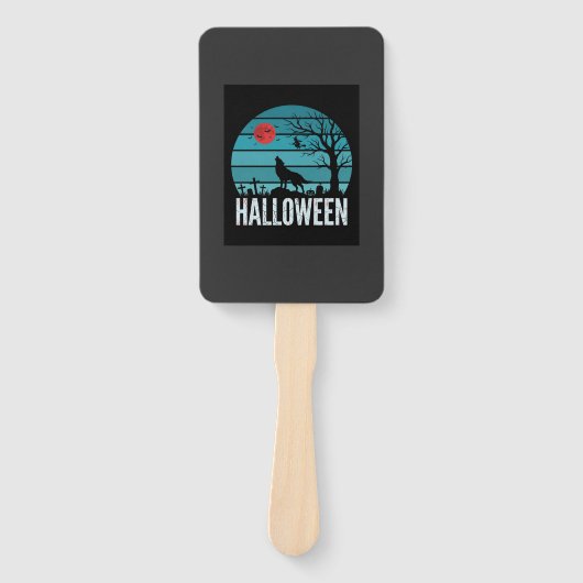 Halloween Wolf Kerkhof Maan Vector Handwaaier (Voorkant)
