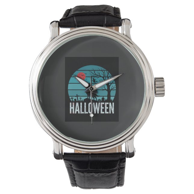 Halloween Wolf Kerkhof Maan Vector Horloge (Voorkant)