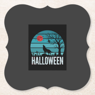 Halloween Wolf Kerkhof Maan Vector Kartonnen Onderzetters