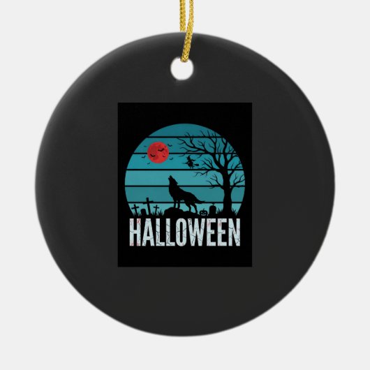 Halloween Wolf Kerkhof Maan Vector Keramisch Ornament (Voorkant)