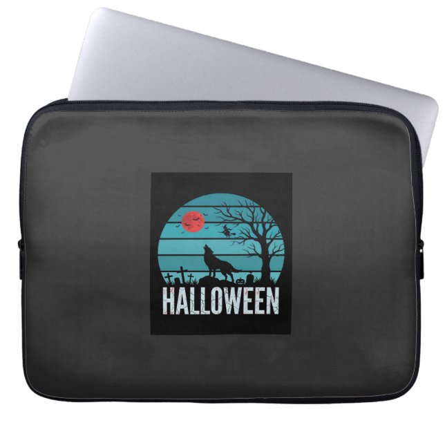 Halloween Wolf Kerkhof Maan Vector Laptop Sleeve (Voorkant)
