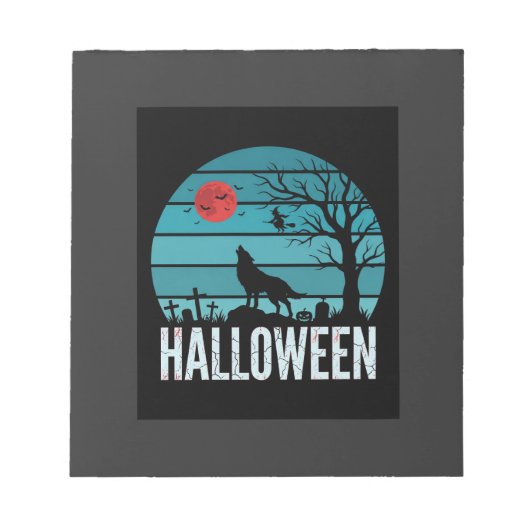 Halloween Wolf Kerkhof Maan Vector Notitieblok (Voorkant)