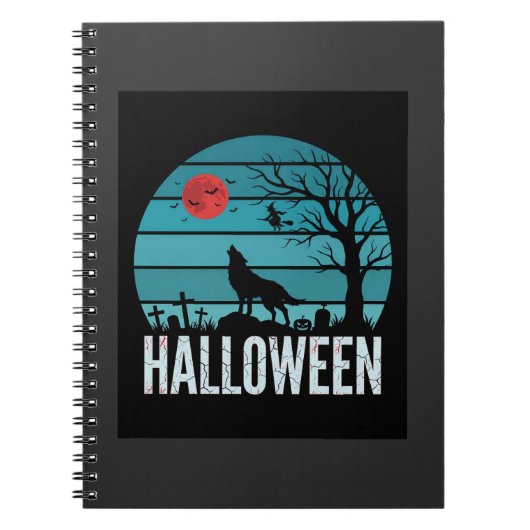 Halloween Wolf Kerkhof Maan Vector Notitieboek (Voorkant)