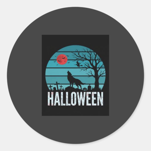 Halloween Wolf Kerkhof Maan Vector Ronde Sticker (Voorkant)