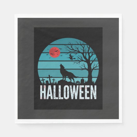 Halloween Wolf Kerkhof Maan Vector Servet (Voorkant)