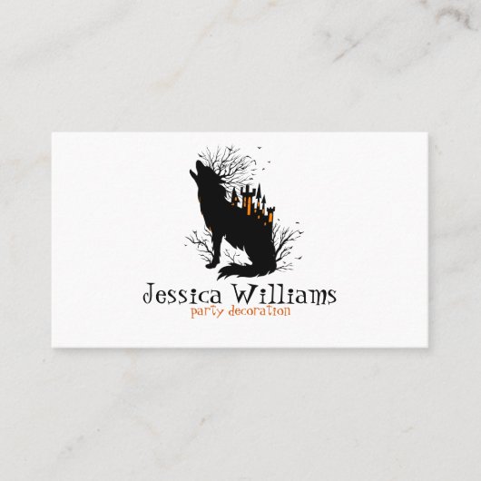 Halloween Wolf Met Spooky Castle Visitekaartje (Voorkant)