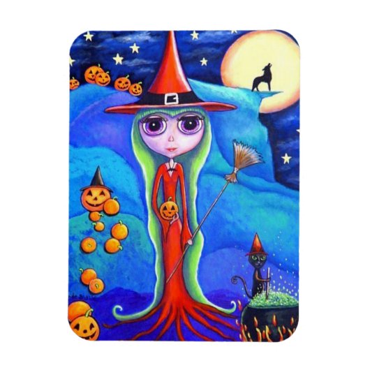 Halloween Wolf Witch Black Cat Cauldron Pumpkins Magneet (Verticaal)