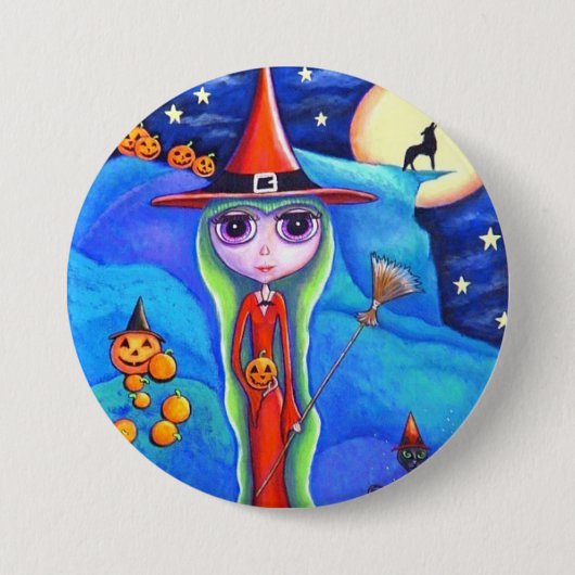 Halloween Wolf Witch Black Cat Cauldron Pumpkins Ronde Button 7,6 Cm (Voorkant)