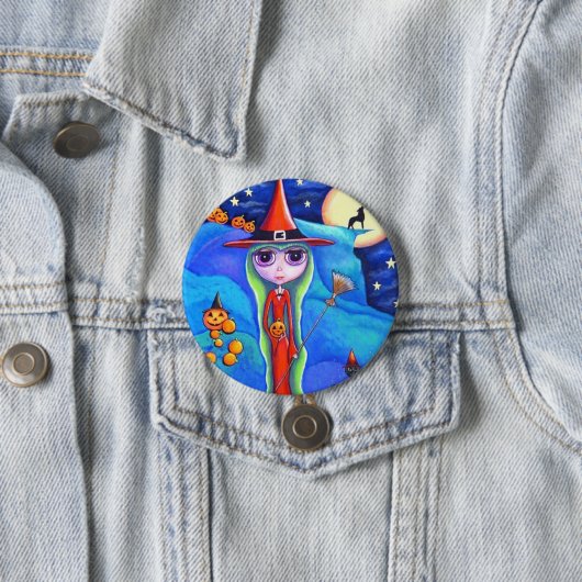 Halloween Wolf Witch Black Cat Cauldron Pumpkins Ronde Button 7,6 Cm (In situ)