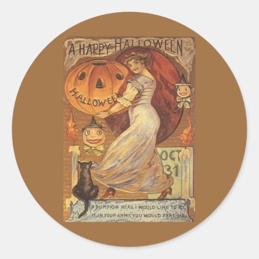 Halloween Woman en Jack o' Lantern Ronde Sticker (Voorkant)