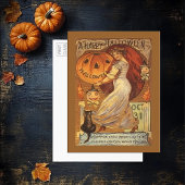  Halloween Woman Pumpkin Black Cat Briefkaart
