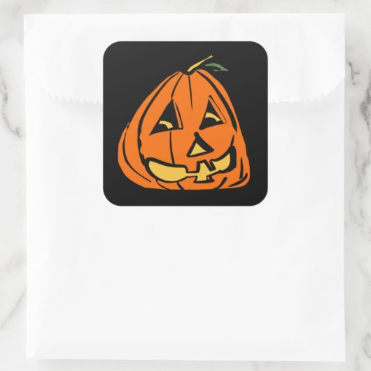Halloween Wonky Pumpkin Vierkante Sticker (Tas)