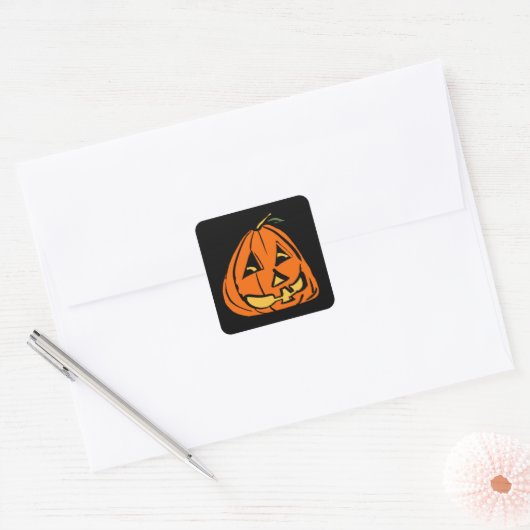 Halloween Wonky Pumpkin Vierkante Sticker (Envelop)