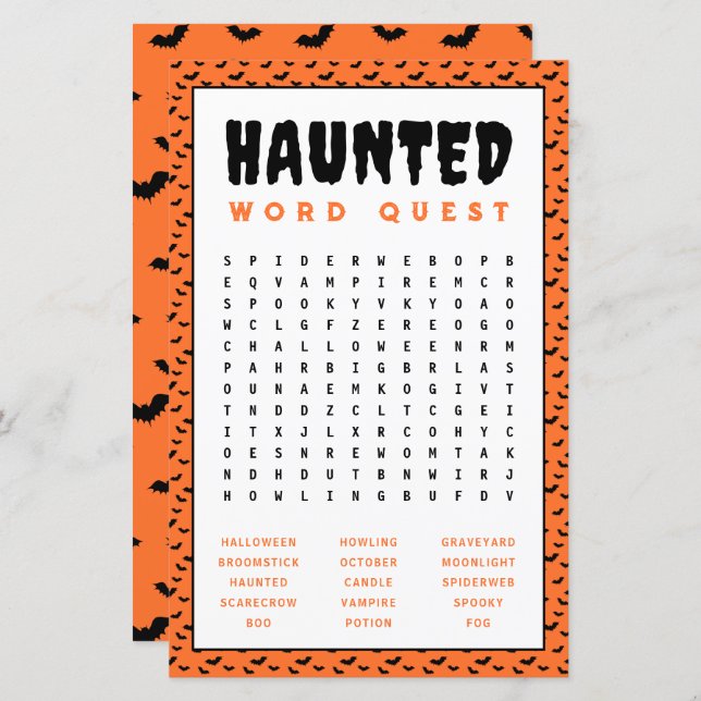 Halloween woord zoeken spel | Spookverhalen (Voorkant / Achterkant)