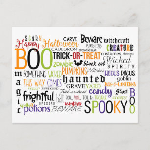Halloween Woorden Leuke Typografie Postkaart Kaart