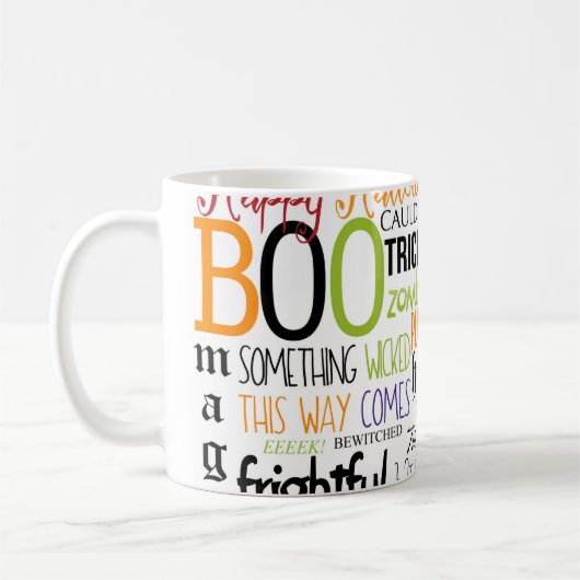 Halloween Woorden Typografie Fun Holiday Coffee Mo Koffiemok (Links)