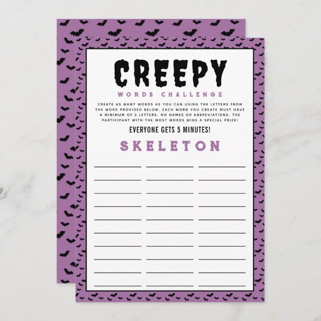 Halloween Woorden Uitdagingsspel | Word-spellen (Voorkant / Achterkant)