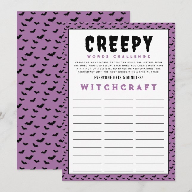 Halloween Woorden Uitdagingsspel | Word-spellen (Voorkant / Achterkant)