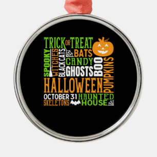 Halloween Word Jumble Colorful Cute Spider Pumpkin Metalen Ornament