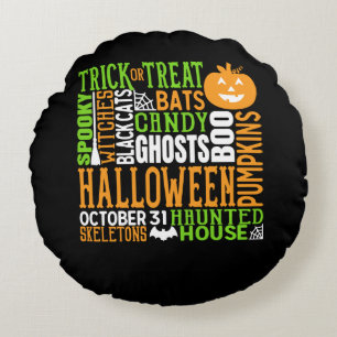 Halloween Word Jumble Colorful Cute Spider Pumpkin Rond Kussen