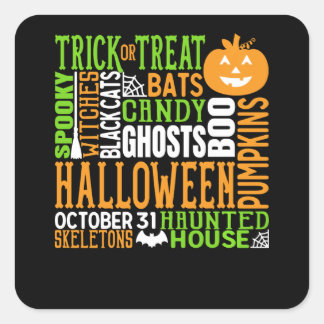 Halloween Word Jumble Colorful Cute Spider Pumpkin Vierkante Sticker