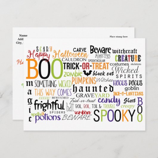 Halloween Words Fun Typography Briefkaart Kaart (Voorkant / Achterkant)