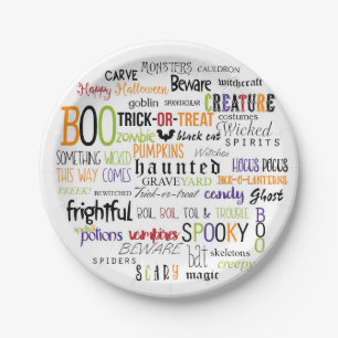 Halloween Words Typography Fun Party Borden Papieren Bordje