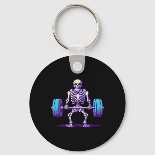 Halloween Workout Kostuum Grappig Deadlift Skelet Sleutelhanger (Voorkant)