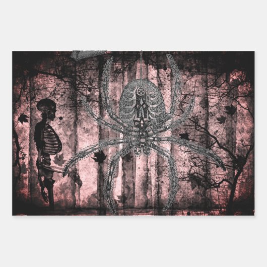 HALLOWEEN WRAPPINGPAPIER MET WITCH EN SPIDERS INPAKPAPIER VEL (Voorkant 2)