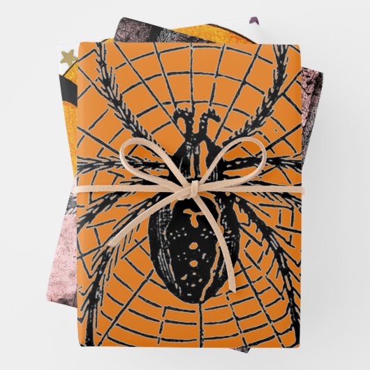 HALLOWEEN WRAPPINGPAPIER MET WITCH EN SPIDERS INPAKPAPIER VEL (In situ)