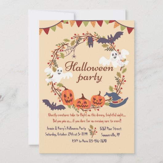 Halloween Wreath Invitation Kaart (Voorkant)