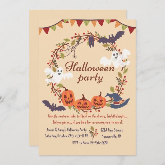 Halloween Wreath Invitation Kaart (Voorkant / Achterkant)