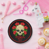 Halloween Year 20xx Skull Red Hibiscus Black 7" Papieren Bordje (Feest)