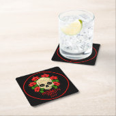 Halloween Year 20xx Skull Red Hibiscus Black Kartonnen Onderzetters (Insitu)