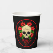 Halloween Year 20xx Skull Red Hibiscus Black Papieren Bekers (Achterkant)