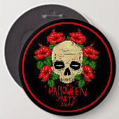 Halloween Year 20xx Skull Red Hibiscus Black Ronde Button 6,0 Cm (Voorkant /achterkant)