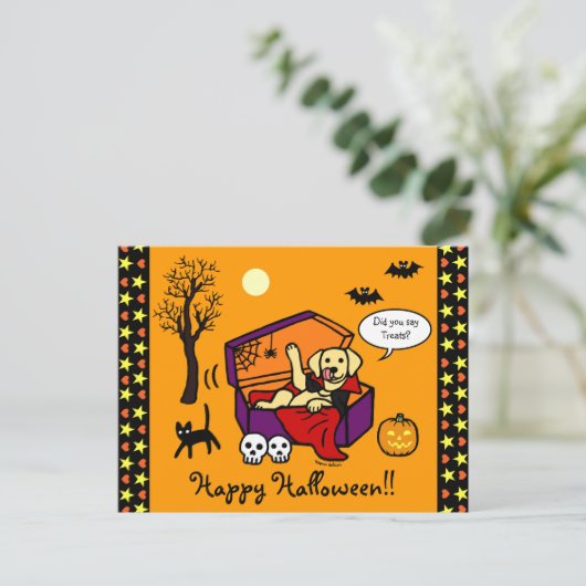 Halloween Yellow Lab Vampire Briefkaart (Staand voorkant)