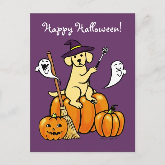 Halloween Yellow Labrador Cartoon 2 Briefkaart (Voorkant)
