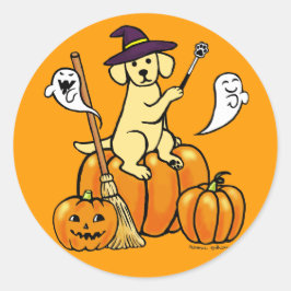 Halloween Yellow Labrador Cartoon 2 Ronde Sticker