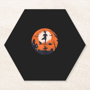 Halloween Yoga Heks Kat Jongen Meisje Mannen Vrouw Kartonnen Onderzetters