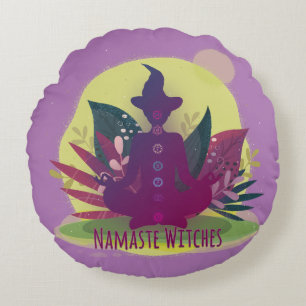 Halloween Yoga Namaste Heksen Rond Kussen