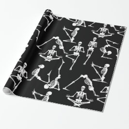 Halloween yoga skeletten zwart cadeaupapier