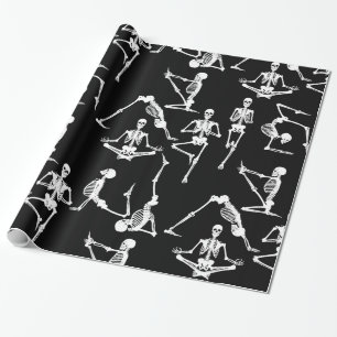 Halloween yoga skeletten zwart cadeaupapier