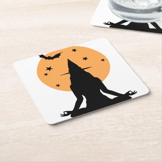 Halloween yoga Witch Kartonnen Onderzetters (Schuin)