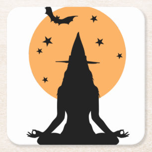Halloween yoga Witch Kartonnen Onderzetters