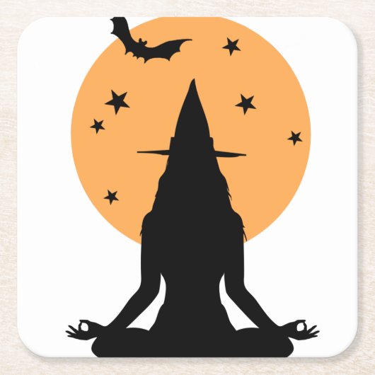 Halloween yoga Witch Kartonnen Onderzetters (Voorkant)