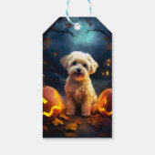 Halloween Yorkipoo met pompoenen eng Cadeaulabel (Achterkant)