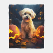 Halloween Yorkipoo met pompoenen eng Fleece Deken (Voorkant)
