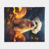 Halloween Yorkipoo met pompoenen eng Fleece Deken (Voorkant (Horizontaal))